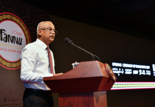 ފަންނު އެކްސްޕޯ ހުޅުވުމުގެ ރަސްމިއްޔާތުގައި ރައީސް ވާހަކަފުޅުދައްކަވަނީ... ފޮޓޯ: ރައީސް އޮފީސް