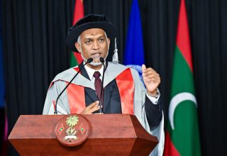 އެމްއެންޔޫއިން މިއަދު ބޭއްވި ރަސްމިއްޔާތުގައި ރައީސް ޑރ. މުއިއްޒު ވާހަކަފުޅުދައްކަވަނީ.-- ފޮޓޯ: ރައީސް އޮފީސް