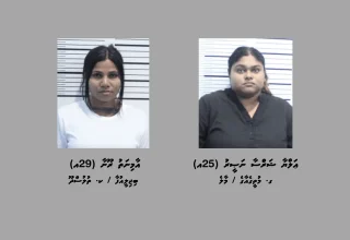 ވައިގެ މަގުން ރާއްޖެއަށް މަސްތުވާތަކެތި އެތެރެކުރިކަމުގެ ތުހުމަތަށް ހައްޔަރުކުރި ދެމީހުން. ފޮޓޯ: ފުލުހުންގެ އިދާރާ