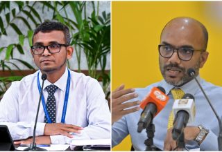 އެމްއެމްއޭގެ ގަވަނަރު އަހުމަދު މުނައްވަރާއި، ކުރީގެ ފިނޭންސް މިނިސްޓަރ އިބްރާހިމް އަމިރު/ ފޮޓޯ: ފައިލް