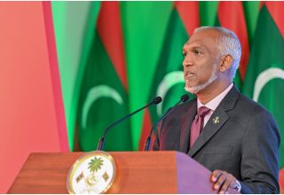 ނަޞްރު ދުވަހުގެ ހާއްސަ ޖަލްސާގައި ރައީސް ޑރ. މުހައްމަދު މުއިއްޒު ވާހަކަފުޅު ދައްކަވަނީ/ ފޮޓޯ: ރައީސް އޮފީސް