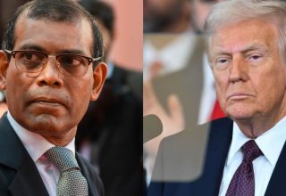 އެމެރިކާގެ ރައިސް ޑޮނާލްޑް ޓްރަމްޕް އަދި ކުރީގެ ރައީސް މުހައްމަދު ނަޝީދު.